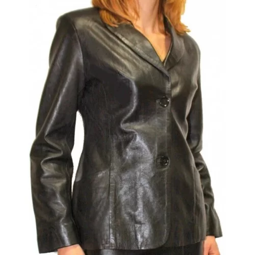 Veste femme en cuir d'agneau noir modèle Caissay