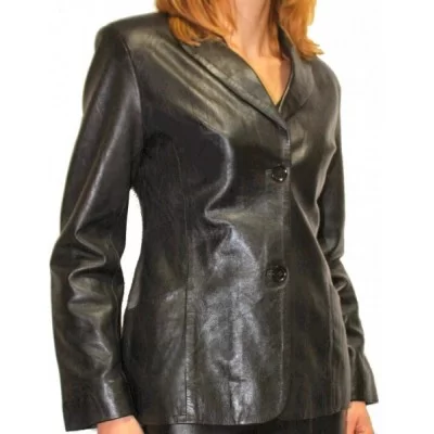 Veste femme en cuir d'agneau noir modèle Caissay