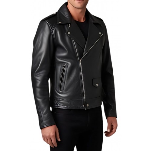 Perfecto homme en cuir agneau noir modèle rolleur
