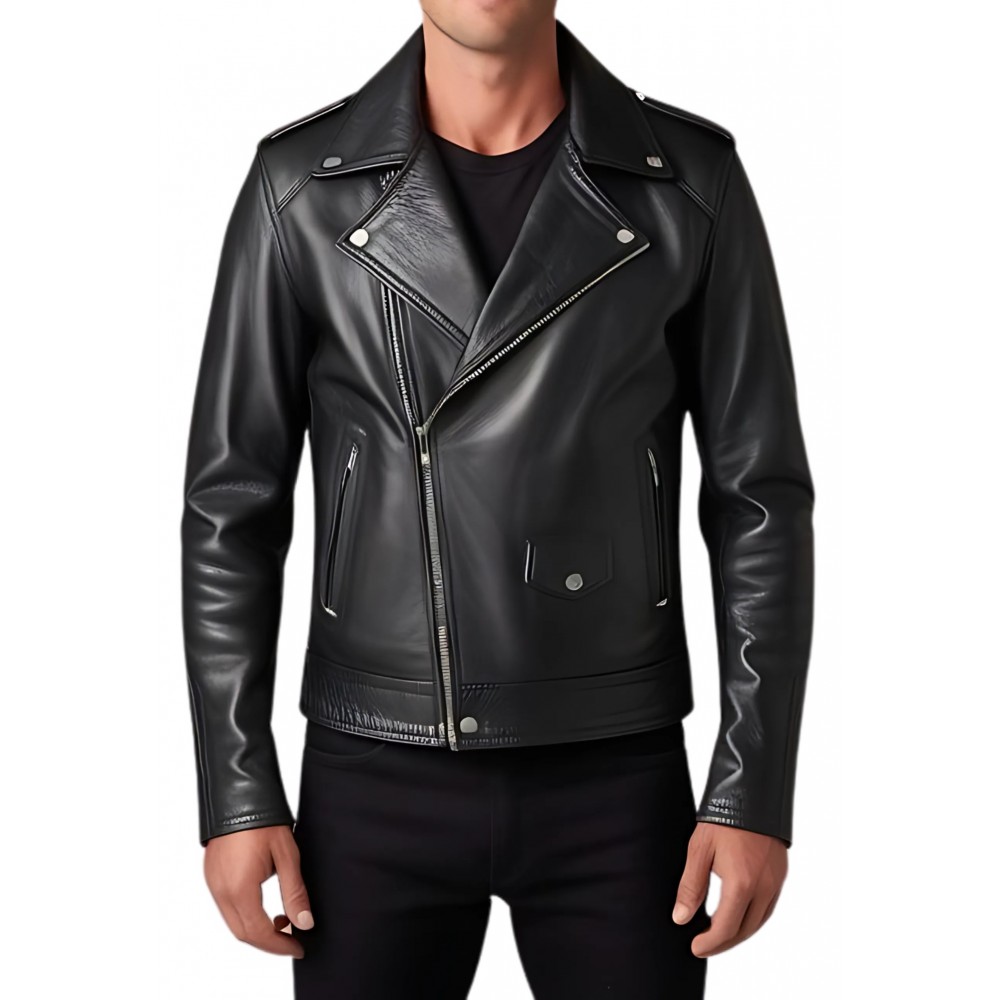 Perfecto homme en cuir agneau noir modèle rolleur