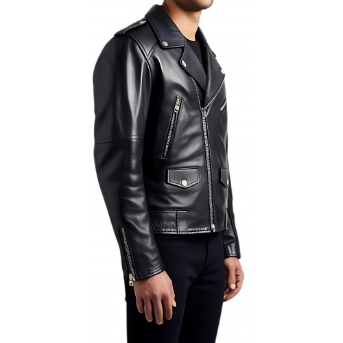 Perfecto cuir homme agneau noir modèle Bistori