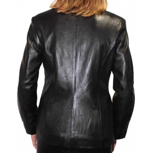 Veste femme en cuir d'agneau noir modèle Caissay