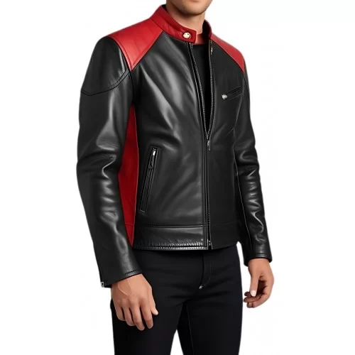 Blouson cuir homme en agneau bicolore noir et rouge modèle Bernardo