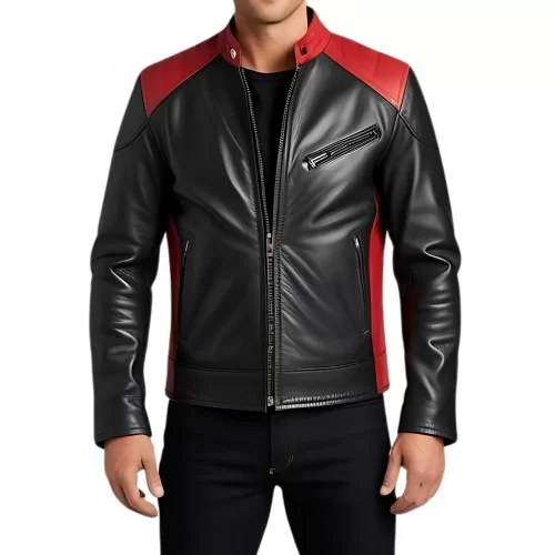 Blouson cuir homme en agneau bicolore noir et rouge modèle Bernardo