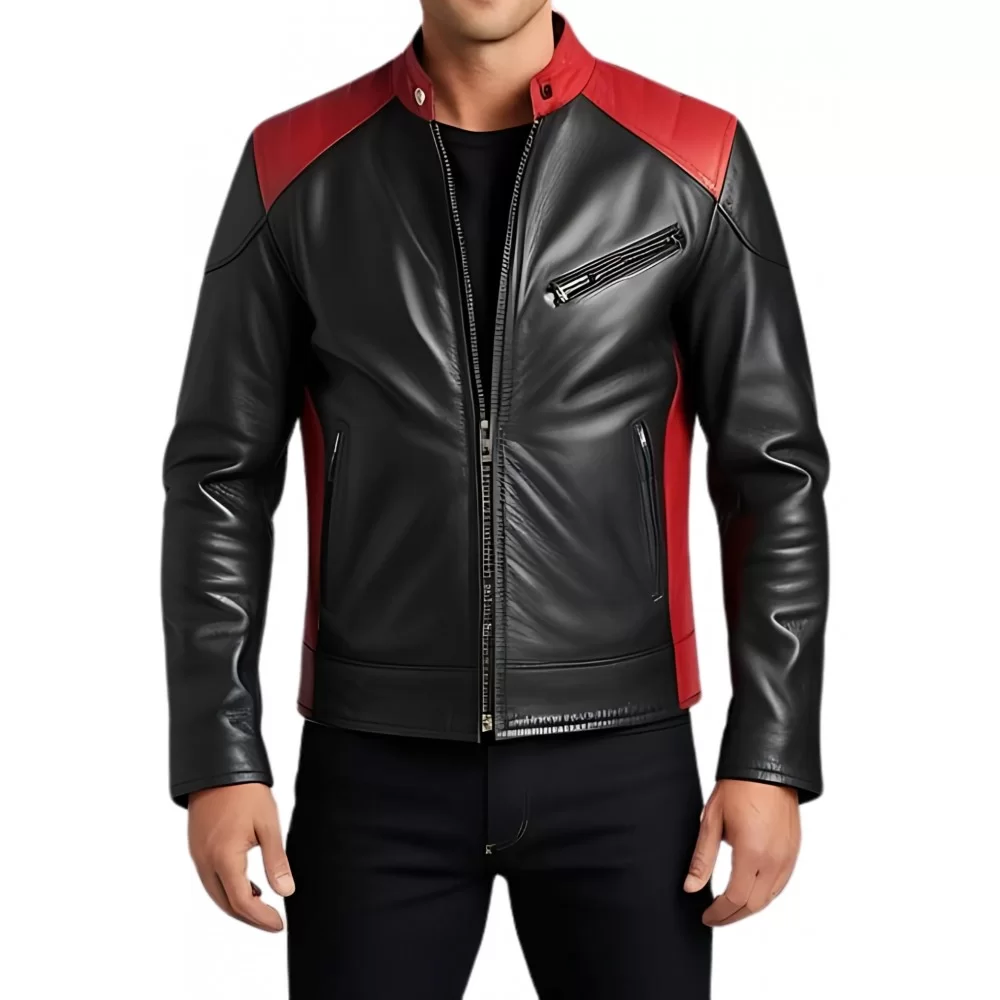Blouson cuir homme en agneau bicolore noir et rouge modèle Bernardo