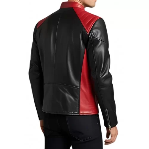 Blouson cuir homme en agneau bicolore noir et rouge modèle Bernardo