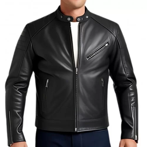 Blouson homme en cuir d'agneau noir modèle Hiron