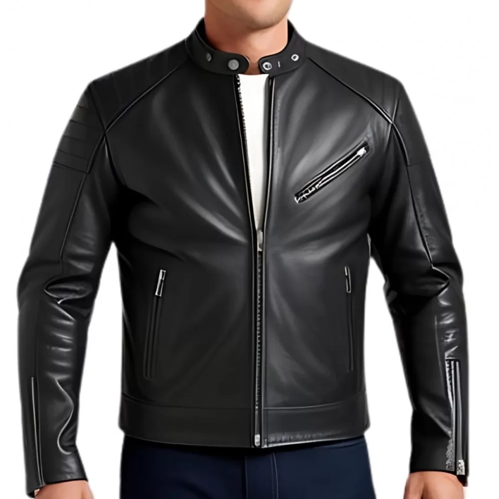 Blouson homme en cuir d'agneau noir modèle Hiron