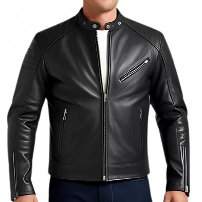 Blouson homme en cuir d'agneau noir modèle Hiron