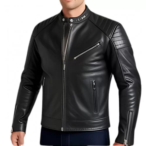 Blouson homme en cuir d'agneau noir modèle Hiron