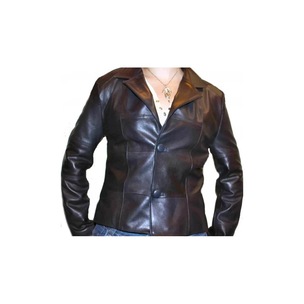 Veste cuir femme en agneau plongé noir modèle Analisa