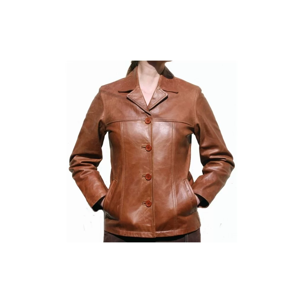 Veste en cuir de vachette marron clair modèle Ambre