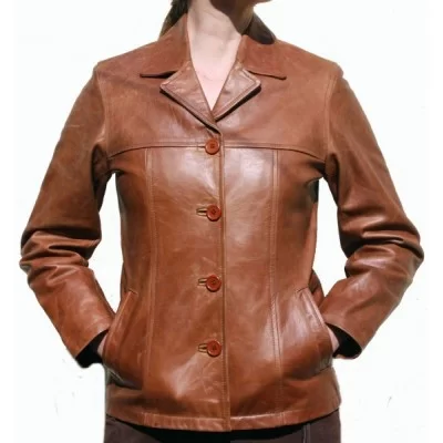 Veste en cuir de vachette marron clair modèle Ambre