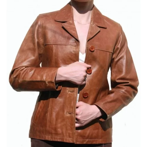 Veste en cuir de vachette marron clair modèle Ambre