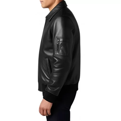 Blouson cuir homme style aviateur en agneau noir modèle Avian