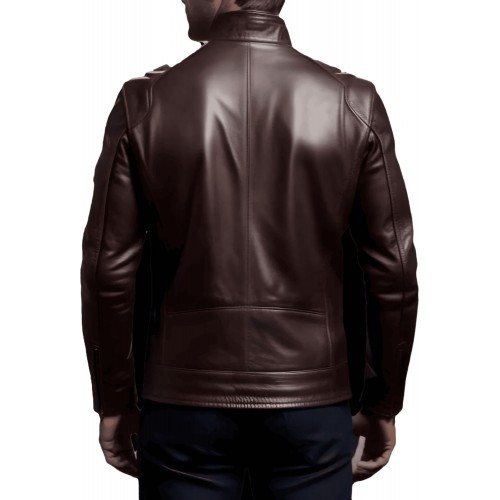 Blouson homme coupe classique droite en cuir d'agneau marron modèle Carlota