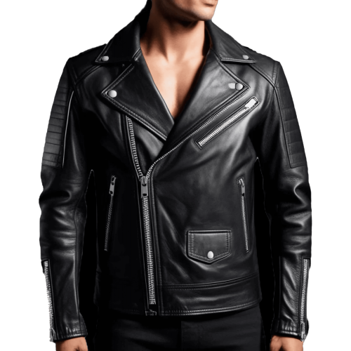 Blouson style perfecto multi zip en cuir homme veau noir modèle armandi