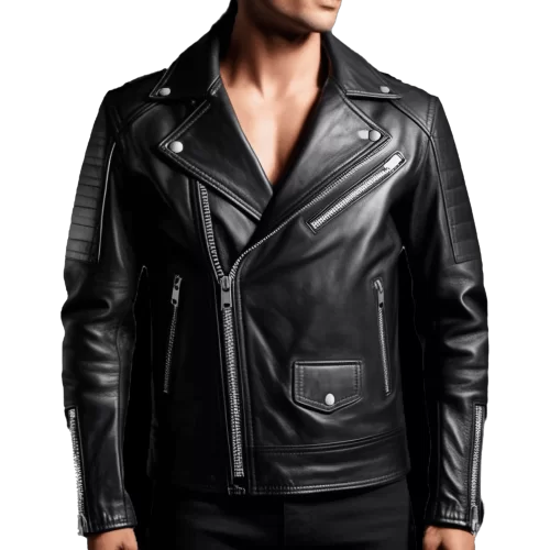 Blouson style perfecto multi zip en cuir homme veau noir modèle armandi