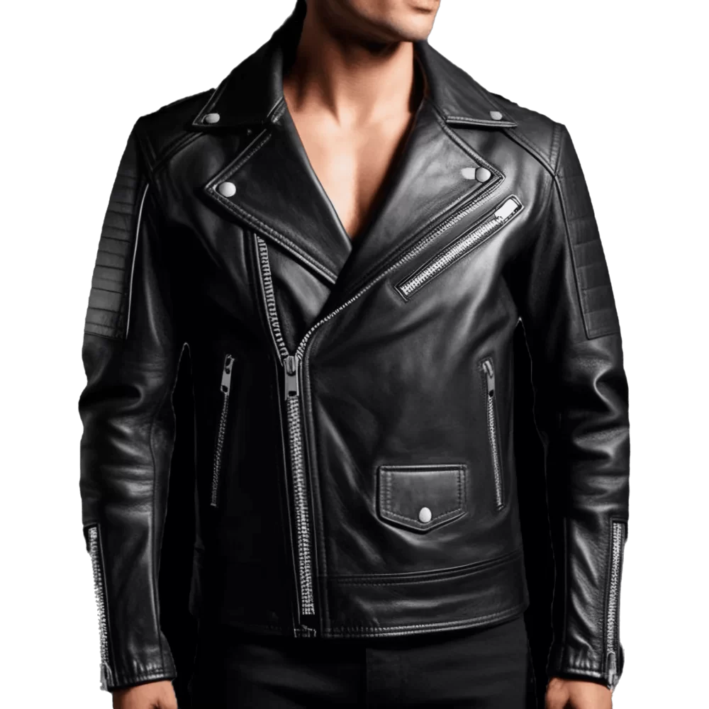 Blouson style perfecto multi zip en cuir homme veau noir modèle armandi