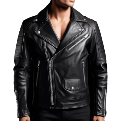 Blouson style perfecto multi zip en cuir homme veau noir modèle armandi