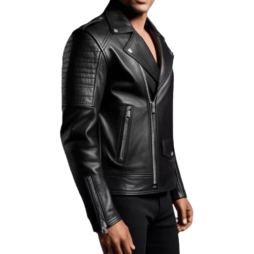 Blouson style perfecto multi zip en cuir homme veau noir modèle armandi