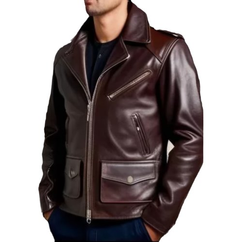 Blouson style perfecto coupe vintage en cuir homme veau  marron modèle Atlas