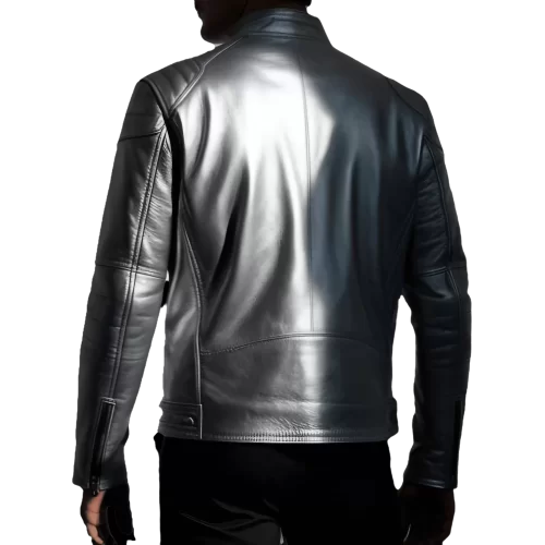 Blouson coupe droite en cuir gris métal homme modèle Sylvestre