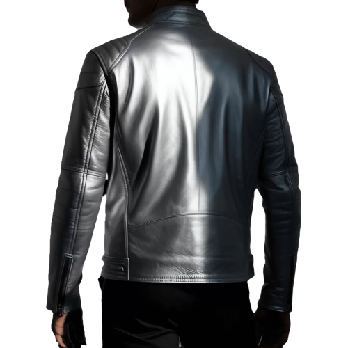 Blouson coupe droite en cuir gris métal homme modèle Sylvestre
