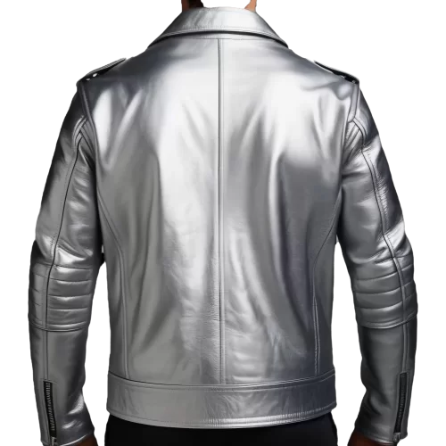 Perfecto en cuir gris métal homme modèle Parasise