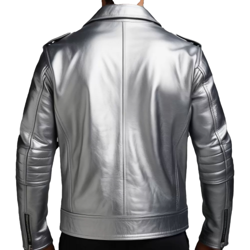 Perfecto en cuir gris métal  homme modèle Parasise