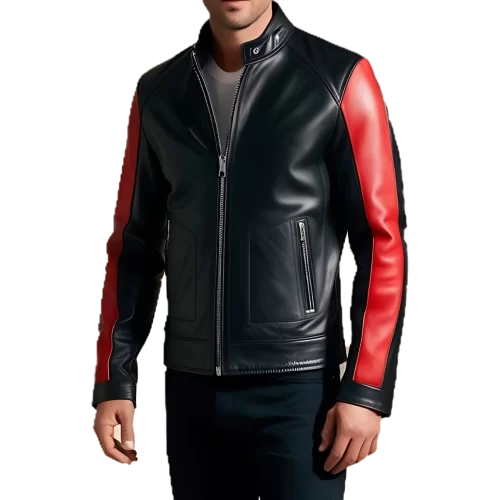 Blouson homme cuir agneau bicolore rouge et noir modèle Carlisse