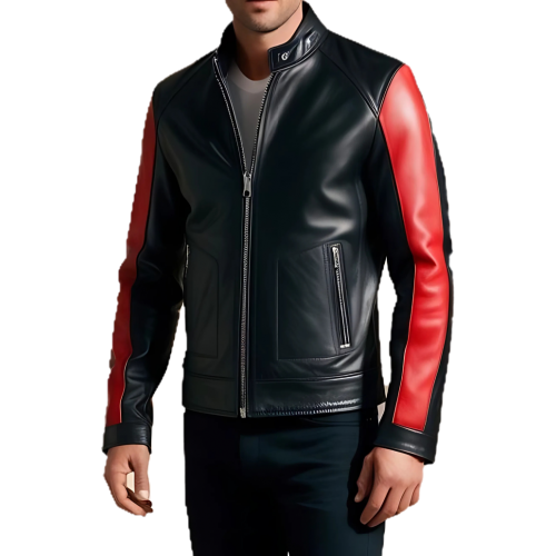 Blouson homme cuir agneau bicolore rouge et noir modèle Carlisse