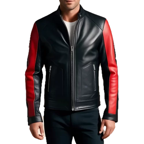 Blouson homme cuir agneau bicolore rouge et noir modèle Carlisse