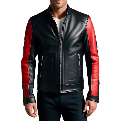 Blouson homme cuir agneau bicolore rouge et noir modèle Carlisse