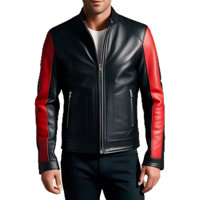 Blouson homme cuir agneau bicolore rouge et noir modèle Carlisse