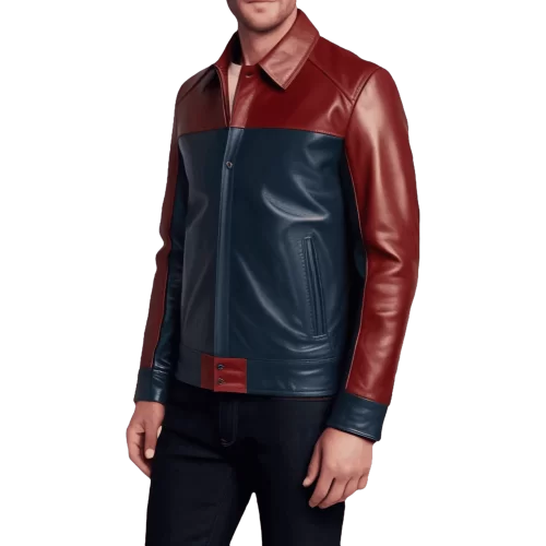 Blouson homme cuir agneau bicolore rouge et bleu modèle Vanita