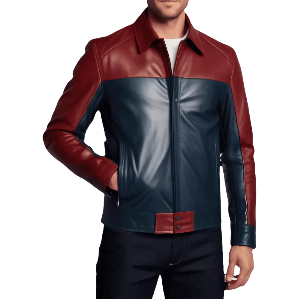 Blouson homme cuir agneau bicolore rouge et bleu modèle Vanita