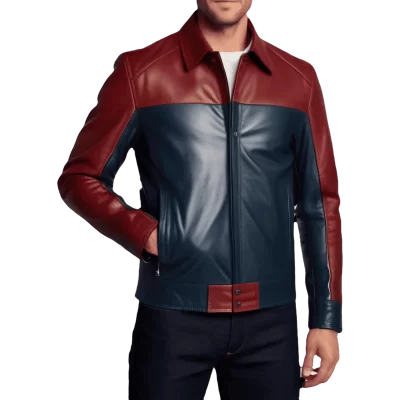 Blouson homme cuir agneau bicolore rouge et bleu modèle Vanita