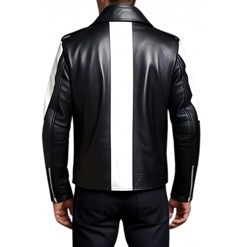 Blouson style perfecto cuir agneau bicolore blanc et noir modèle Zebra
