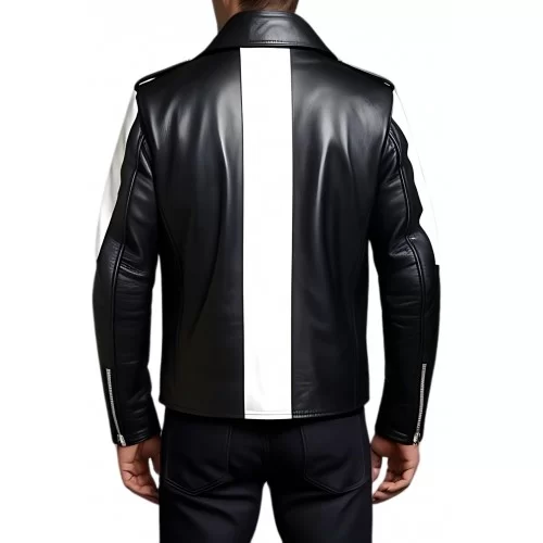 Blouson style perfecto cuir agneau bicolore blanc et noir modèle Zebra