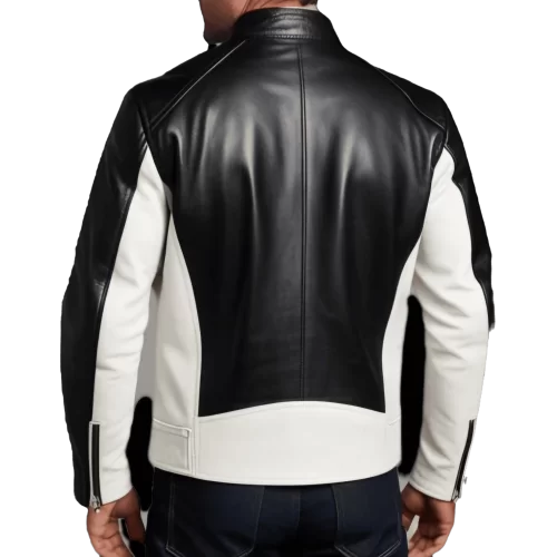 Blouson homme cuir agneau bicolore blanc et noir et zip double curseur modèle Patrick