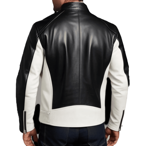 Blouson homme cuir agneau bicolore blanc et noir et zip double curseur modèle Patrick