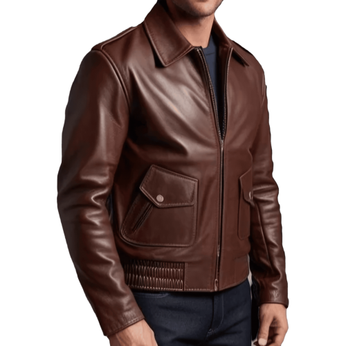 Blouson aviateur coupe retro homme cuir marron modèle barakou