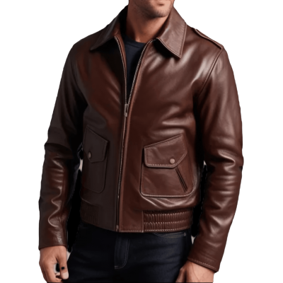 Blouson aviateur coupe retro homme cuir marron modèle barakou