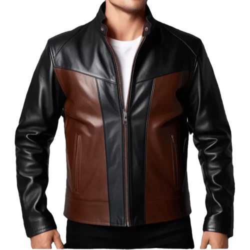 Blouson homme cuir agneau bicolore fermeture zip double curseur modèle Ricchie