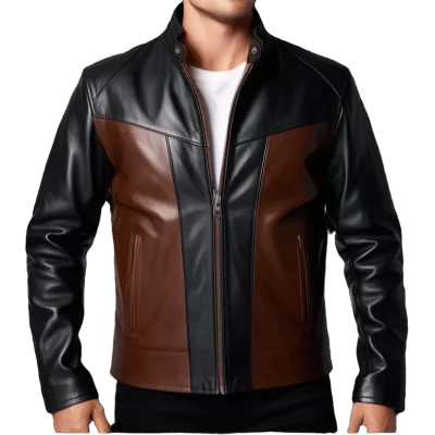 Blouson homme cuir agneau bicolore fermeture zip double curseur modèle Ricchie