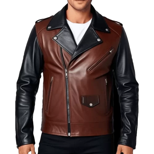 Perfecto cuir homme agneau bicolore marron et noir modèle Ringo