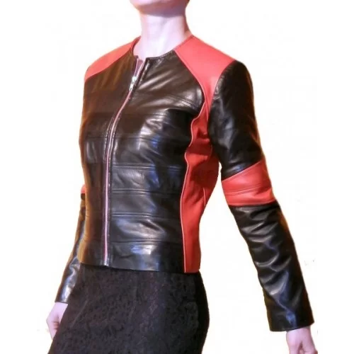 Blouson cuir femme bicolore agneaux plongé rouge et noir modèle Janic