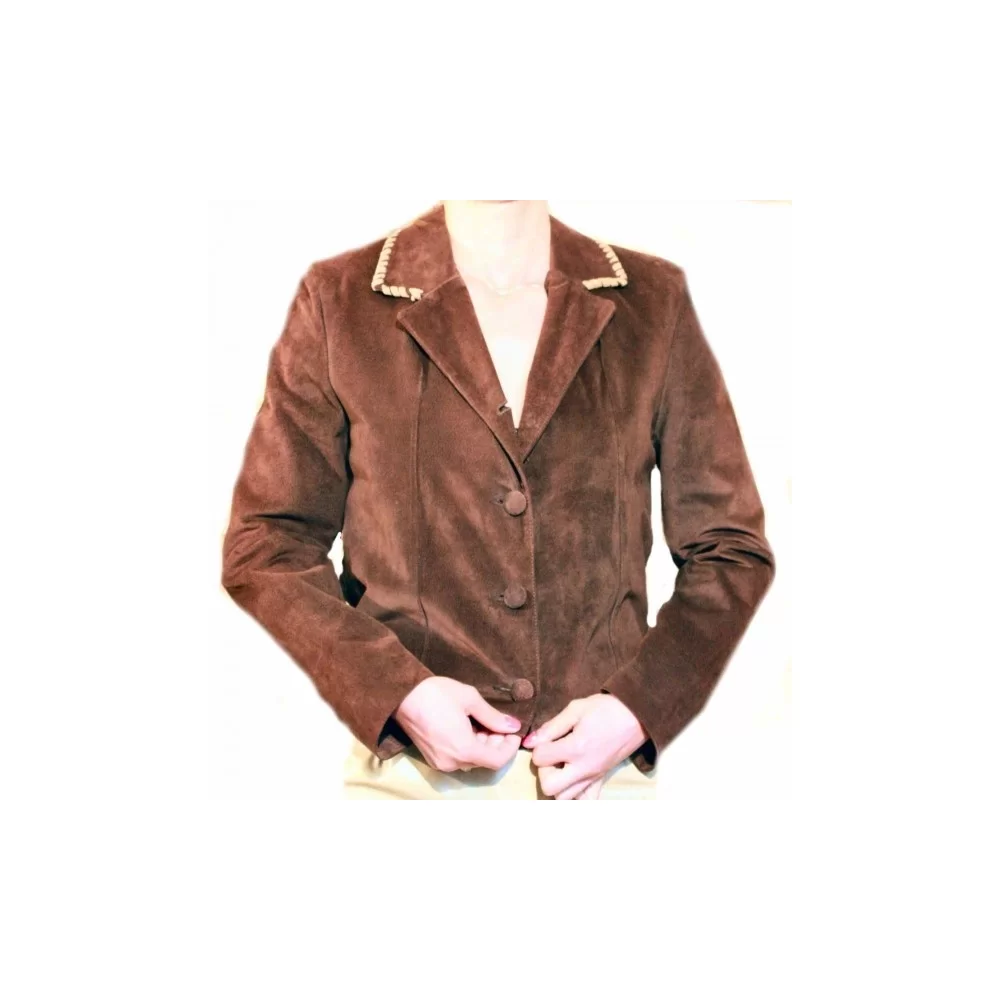 Veste en agneau velours façon daim marron modèle Agnes