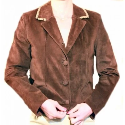 Veste en agneau velours façon daim marron modèle Agnes